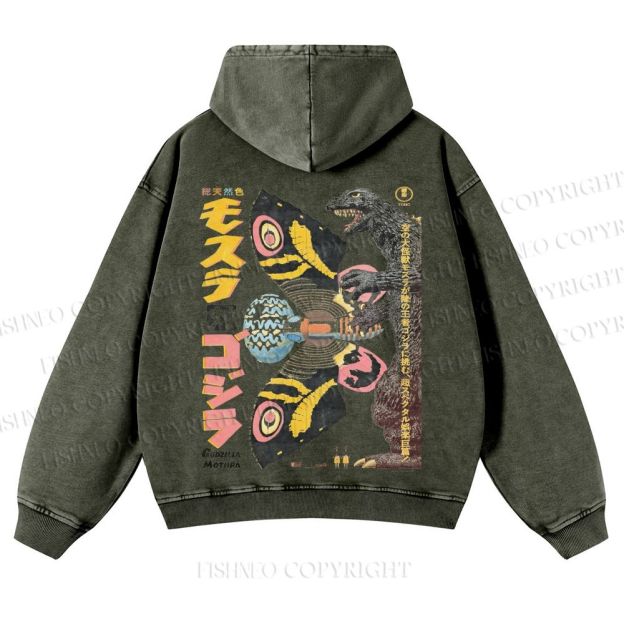 Vintage Japanese Godzilla Casual Washed Hoodie