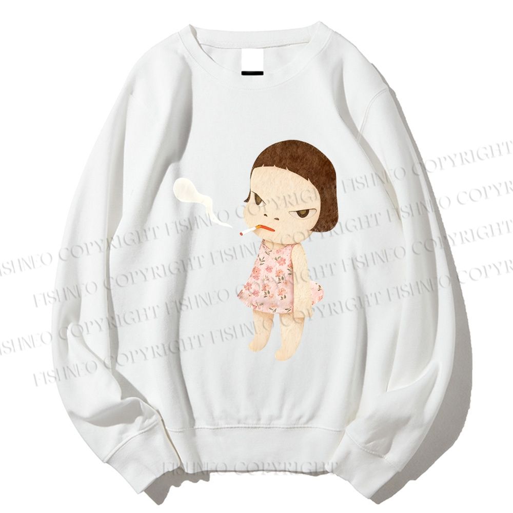 Unisex Yoshitomo Nara Smoking Girl Printed Sweatshirt