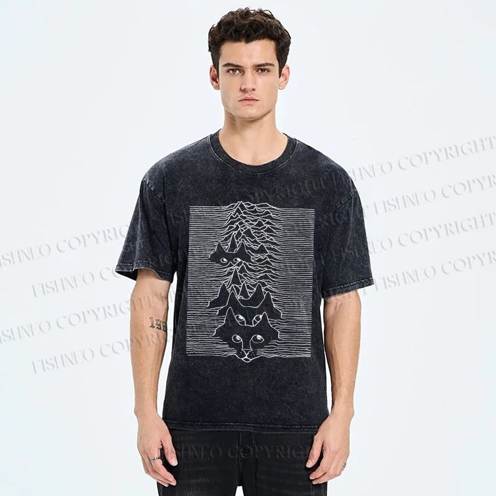 Unisex Artistic Wave Dog Printed Washed Tee