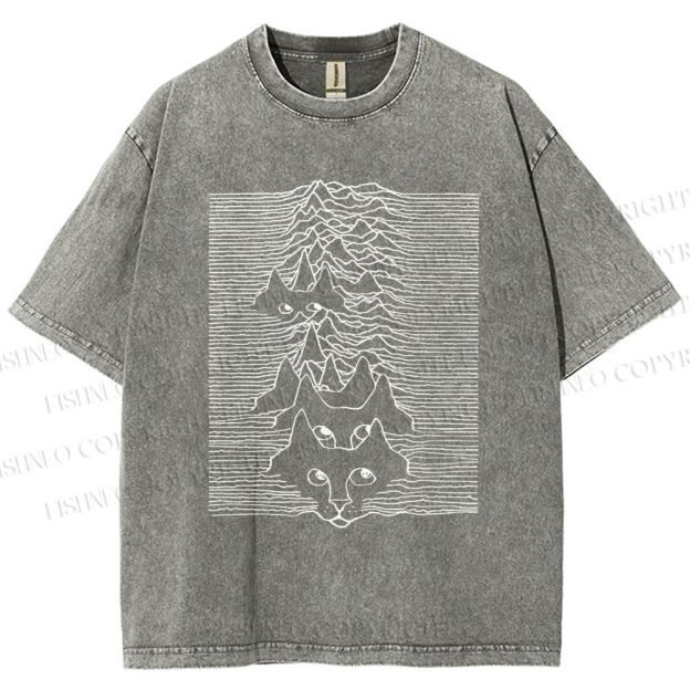 Unisex Artistic Wave Dog Printed Washed Tee