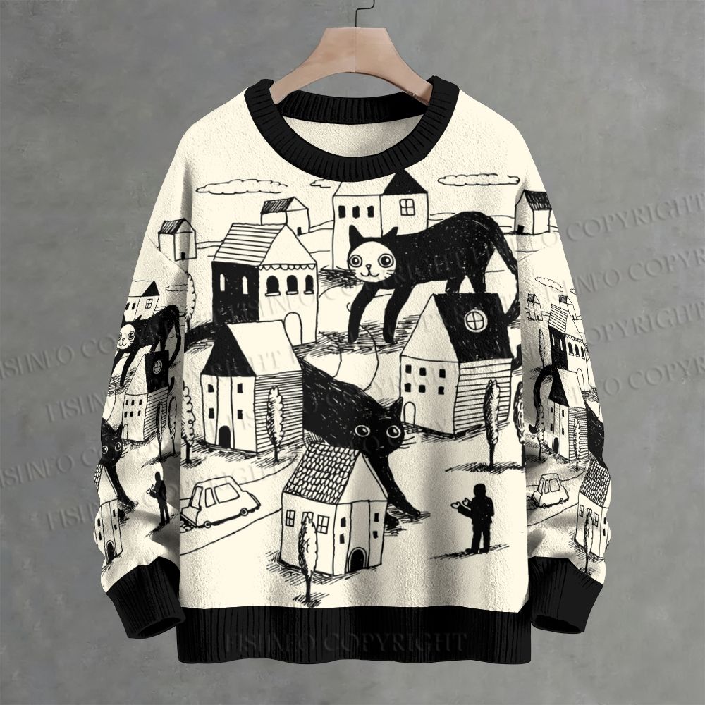 Giant Cat Village Crew Neck Sweater