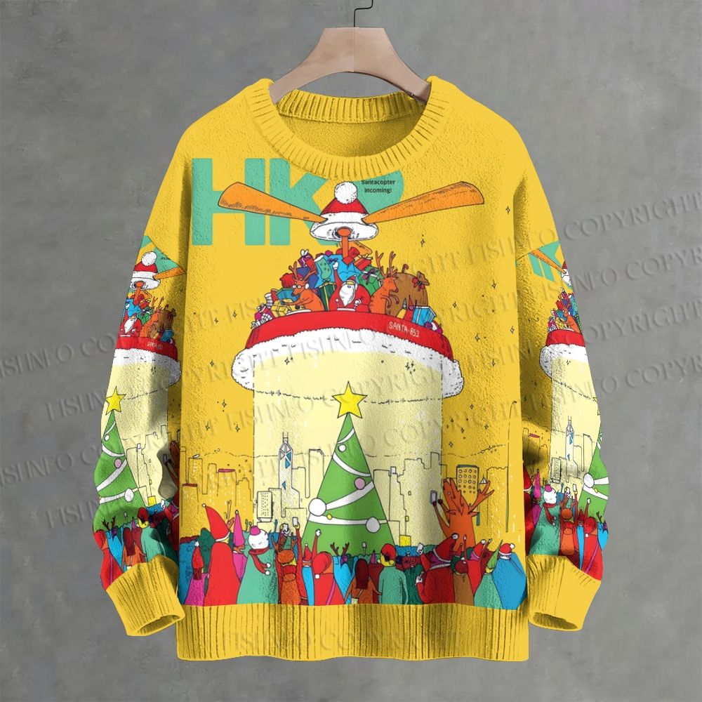 Santacopter Christmas Printed Crew Neck Sweater