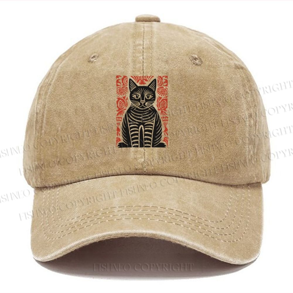 Unisex Vintage Black Cat Totem Casual Washed Cap