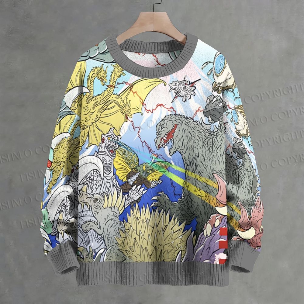 Godzilla Monsters Melee Crew Neck Sweater