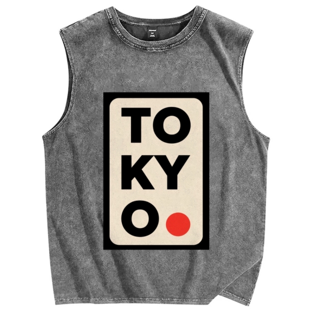 Tokyo Poster Vintage Distressed Washed Tank Top