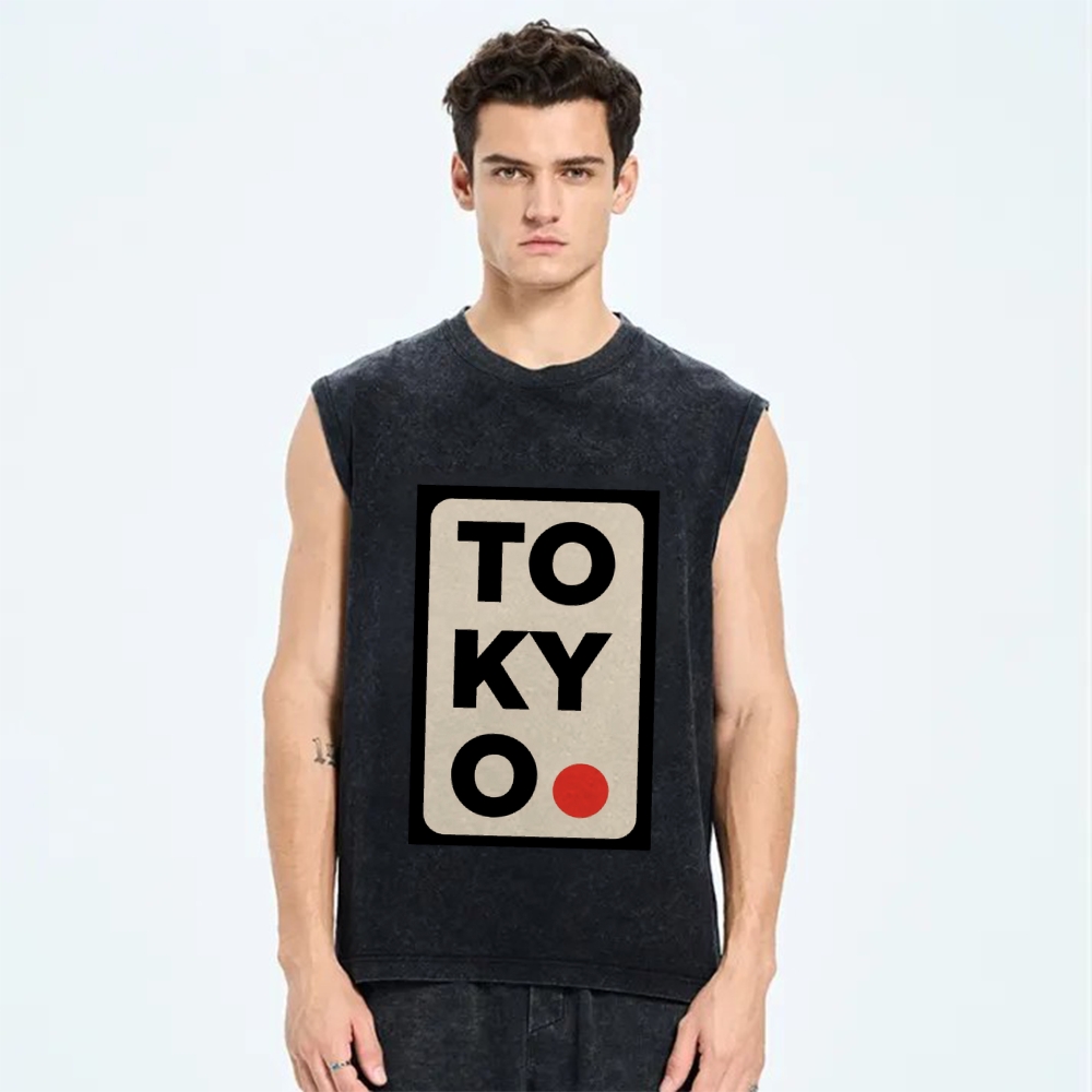 Tokyo Poster Vintage Distressed Washed Tank Top