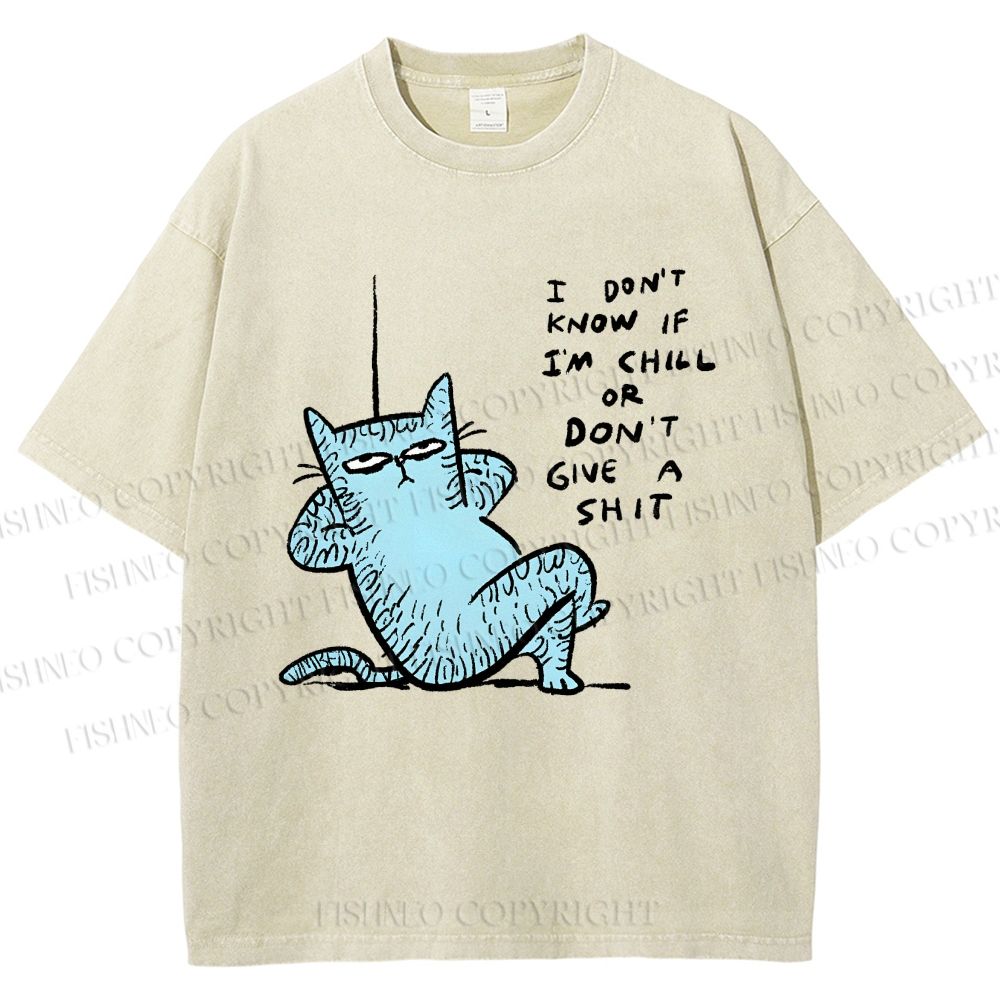 Unisex I Am Very Calm And Don't Care Cat Printed Washed Tee