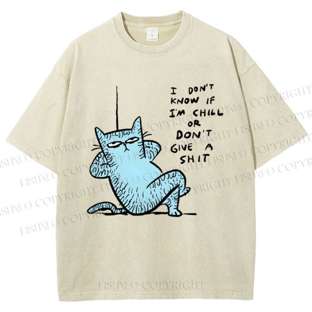 Unisex I Am Very Calm And Don't Care Cat Printed Washed Tee