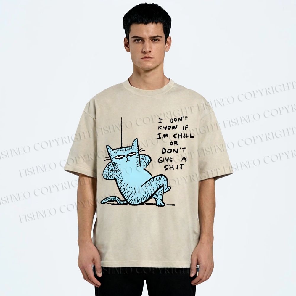 Unisex I Am Very Calm And Don't Care Cat Printed Washed Tee