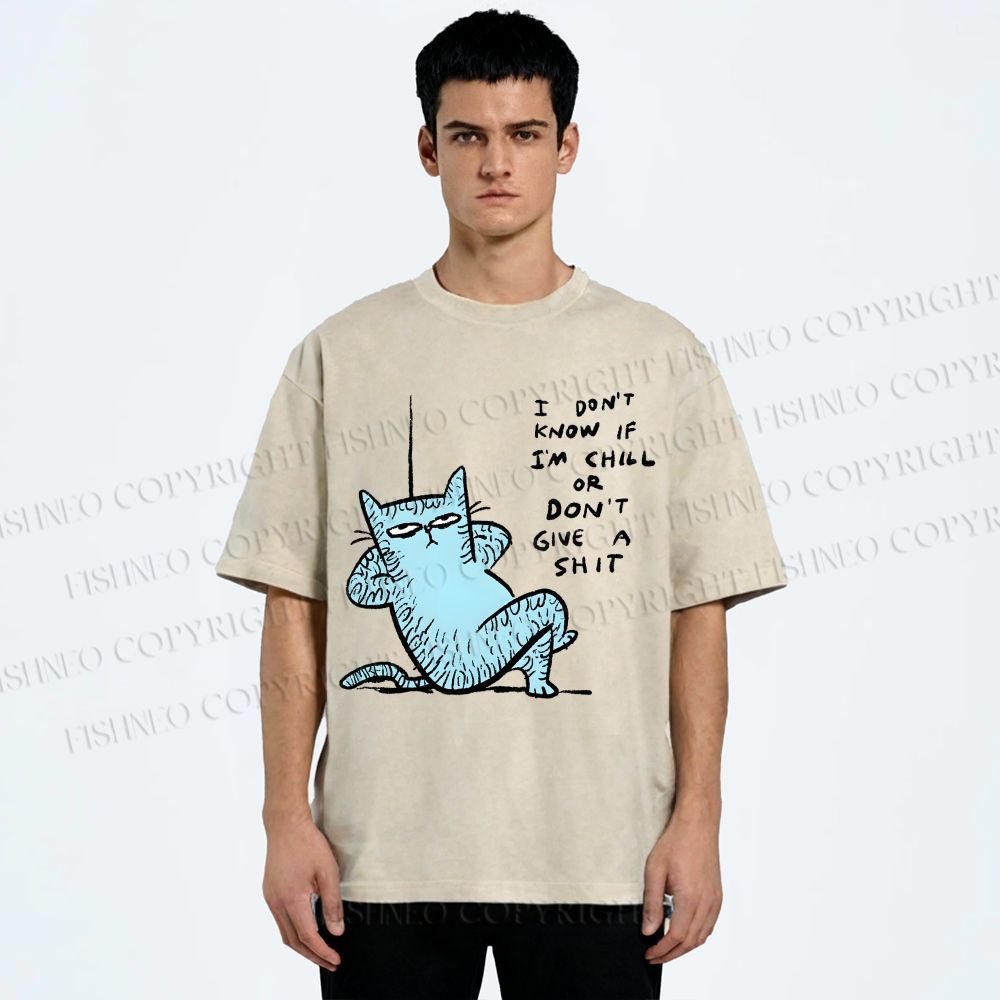 Unisex I Am Very Calm And Don't Care Cat Printed Washed Tee