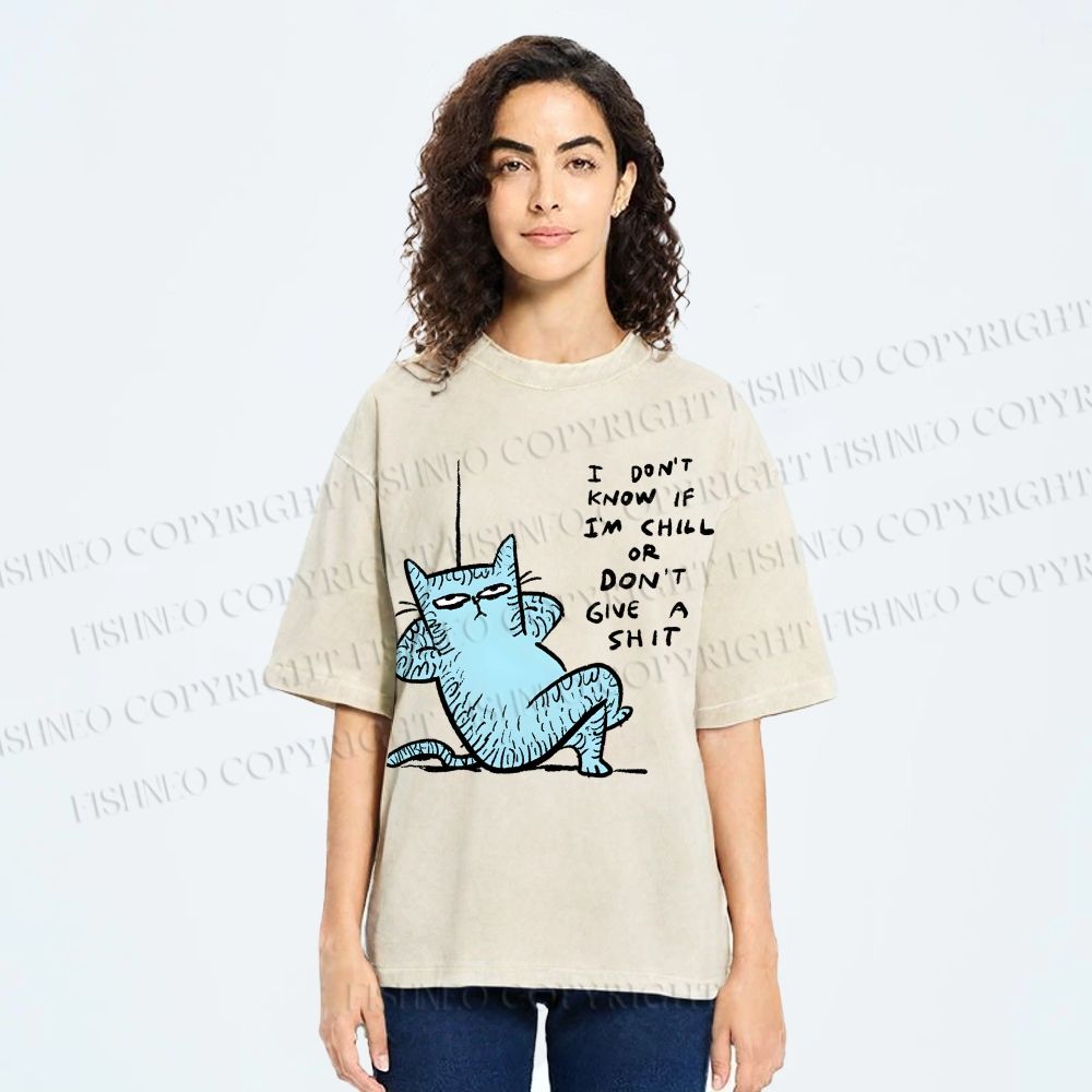 Unisex I Am Very Calm And Don't Care Cat Printed Washed Tee