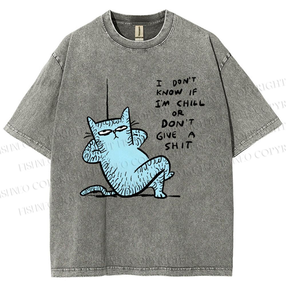 Unisex I Am Very Calm And Don't Care Cat Printed Washed Tee
