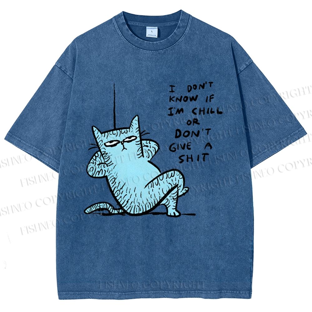 Unisex I Am Very Calm And Don't Care Cat Printed Washed Tee