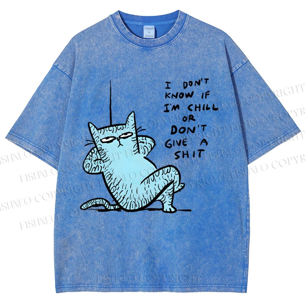 Unisex I Am Very Calm And Don't Care Cat Printed Washed Tee