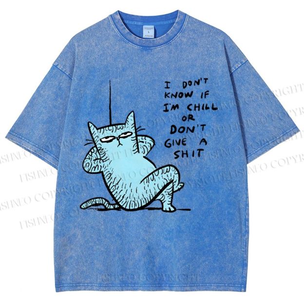Unisex I Am Very Calm And Don't Care Cat Printed Washed Tee