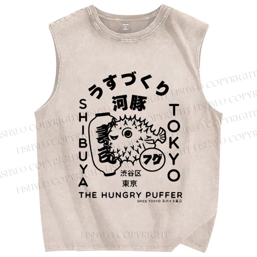 Unisex Capybara Ramen Printed Washed Tank Top