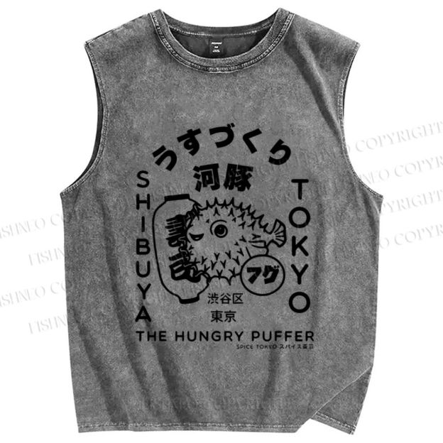 Unisex Capybara Ramen Printed Washed Tank Top