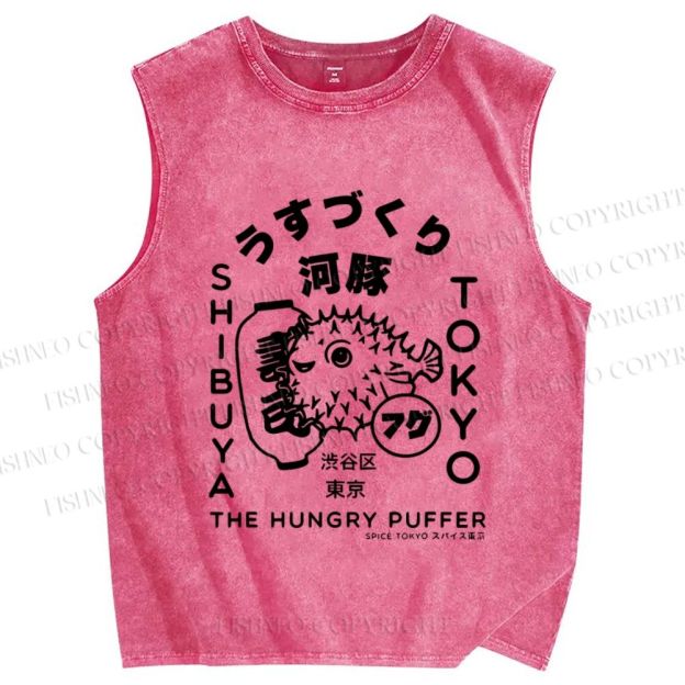 Unisex Capybara Ramen Printed Washed Tank Top