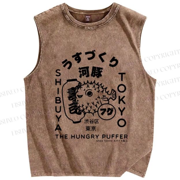 Unisex Capybara Ramen Printed Washed Tank Top