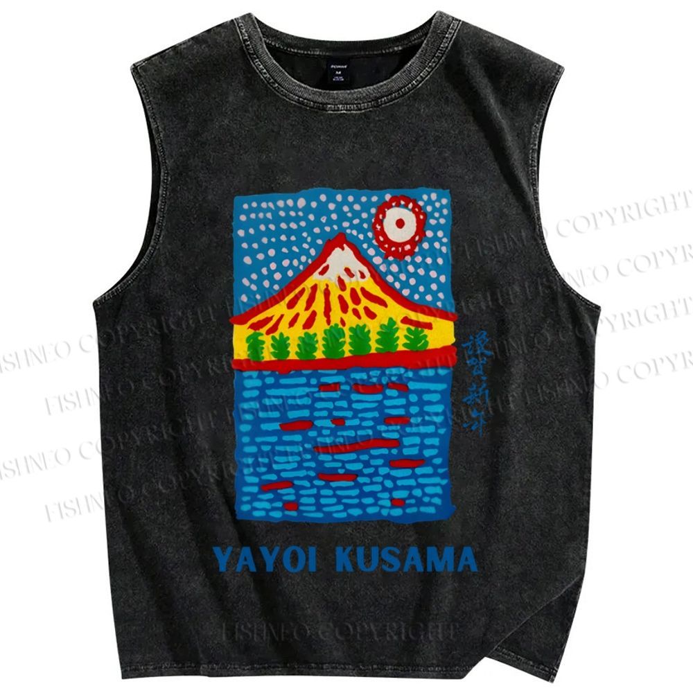 Unisex Yayoi Kusama Mount Fuji Printed Washed Tank Top
