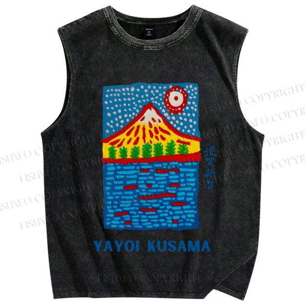 Unisex Yayoi Kusama Mount Fuji Printed Washed Tank Top