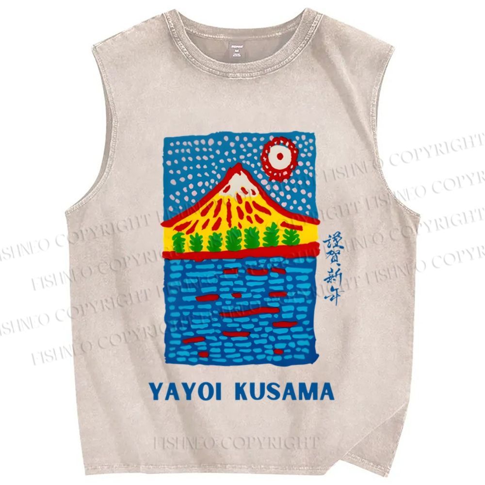 Unisex Yayoi Kusama Mount Fuji Printed Washed Tank Top