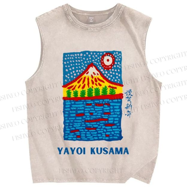 Unisex Yayoi Kusama Mount Fuji Printed Washed Tank Top