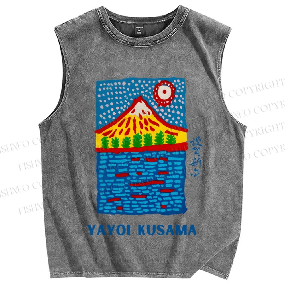 Unisex Yayoi Kusama Mount Fuji Printed Washed Tank Top