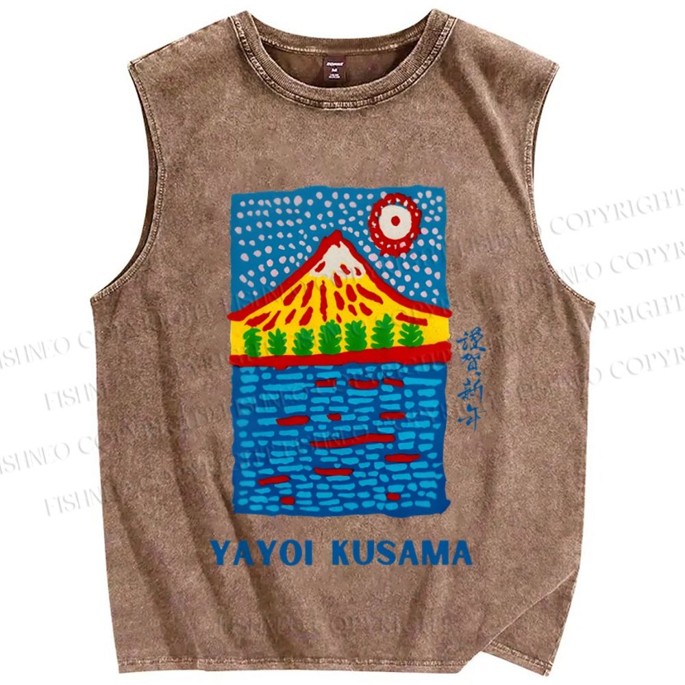 Unisex Yayoi Kusama Mount Fuji Printed Washed Tank Top