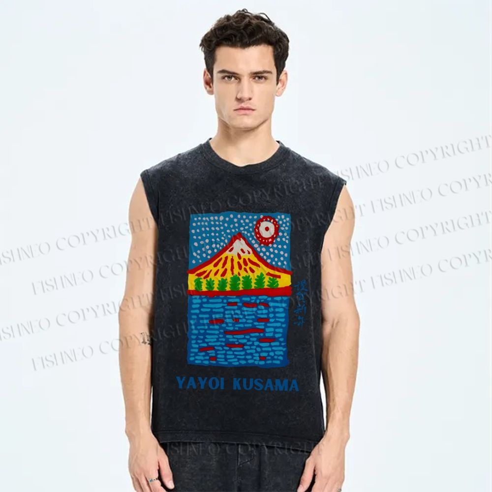 Unisex Yayoi Kusama Mount Fuji Printed Washed Tank Top