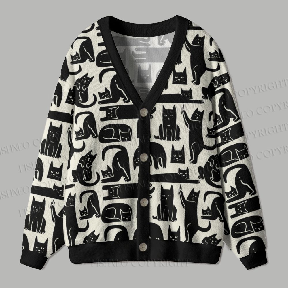 All Kinds of Black Cats Ugly Cardigan Sweater