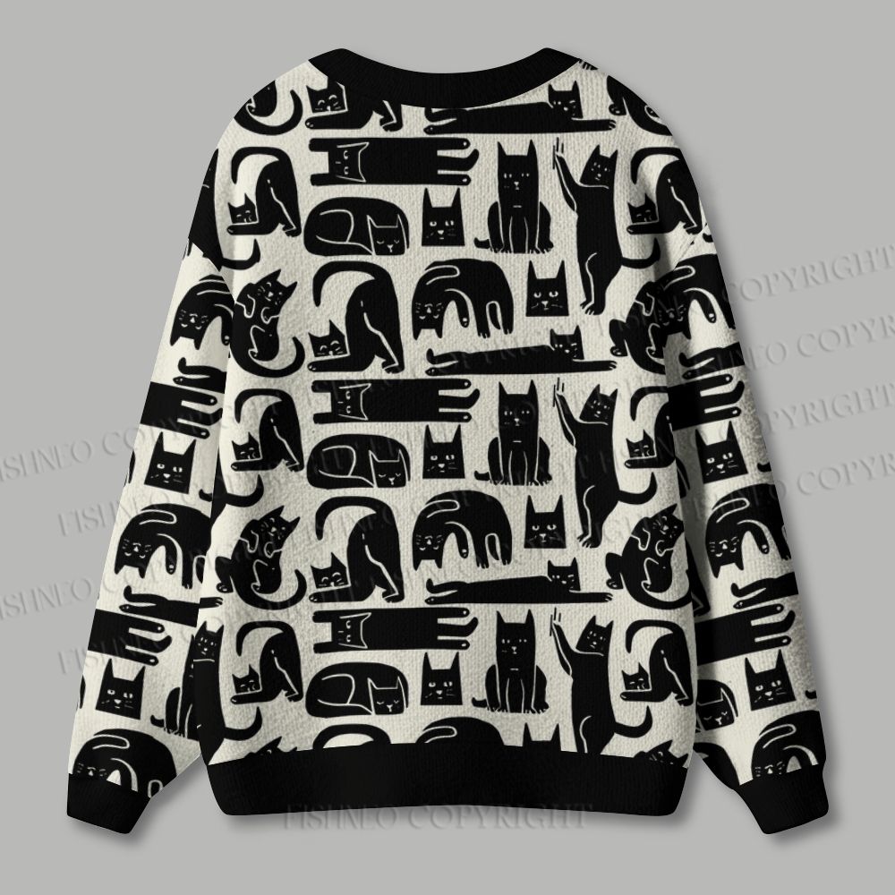 All Kinds of Black Cats Ugly Cardigan Sweater