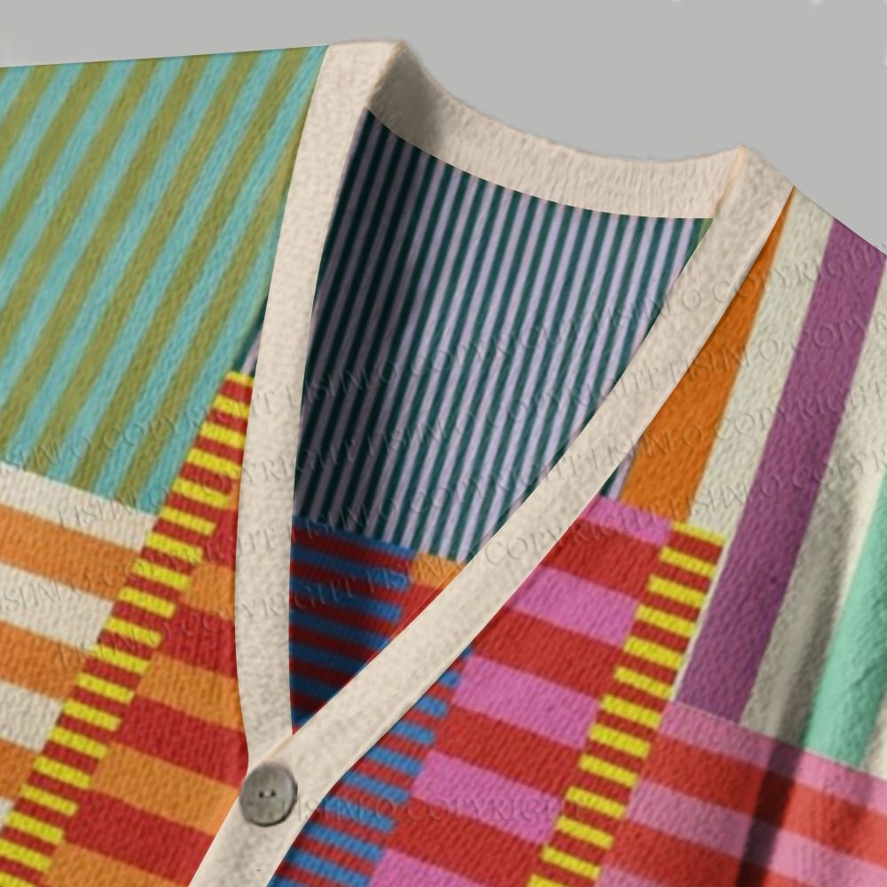 Colorful Geometric Stripes Printed Ugly Cardigan Sweater