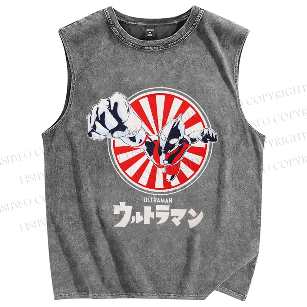 Unisex Ultraman Printed Washed Tank Top