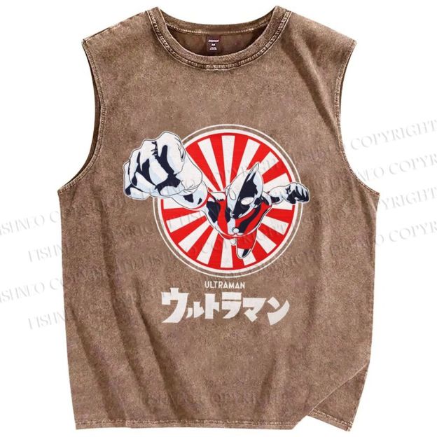 Unisex Ultraman Printed Washed Tank Top