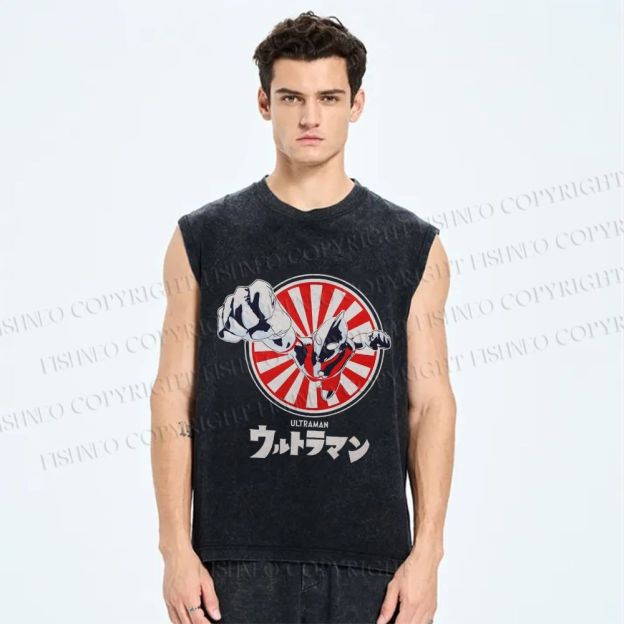 Unisex Ultraman Printed Washed Tank Top