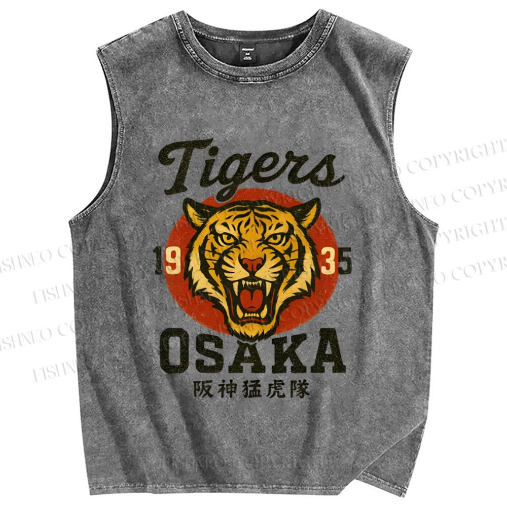 Unisex Tiger Osaka Printed Washed Tank Top