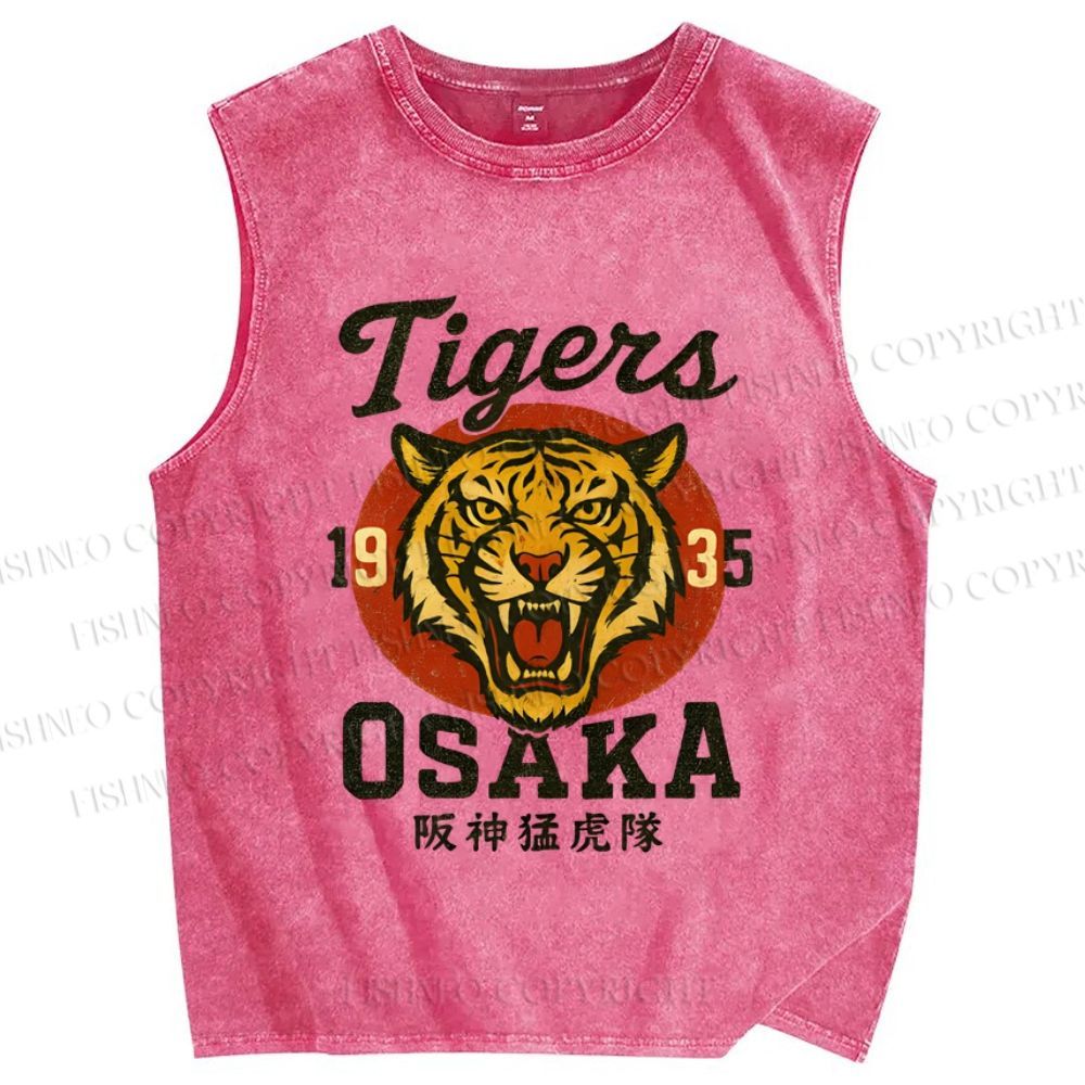 Unisex Tiger Osaka Printed Washed Tank Top