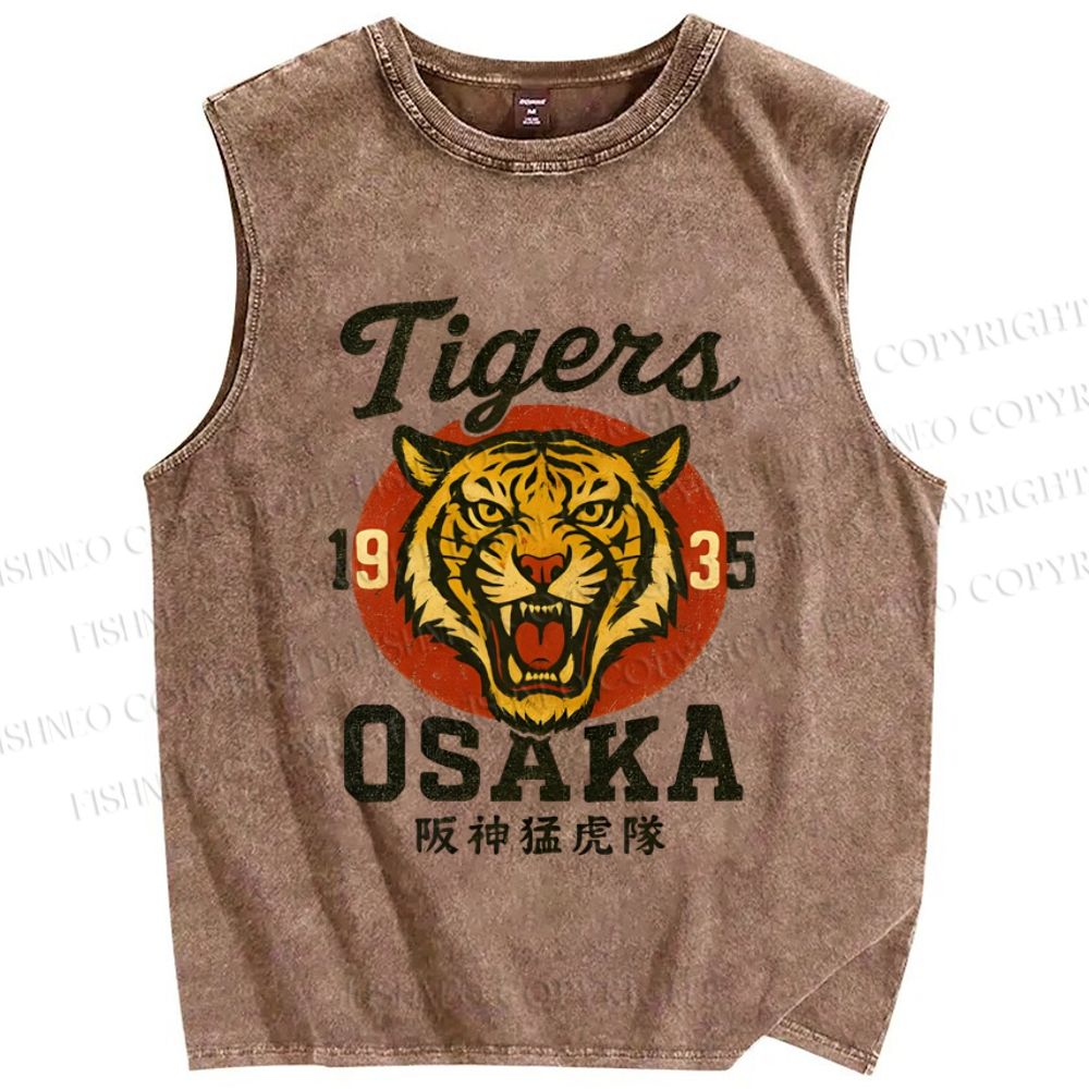 Unisex Tiger Osaka Printed Washed Tank Top