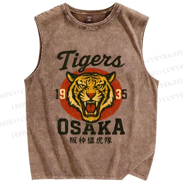 Unisex Tiger Osaka Printed Washed Tank Top