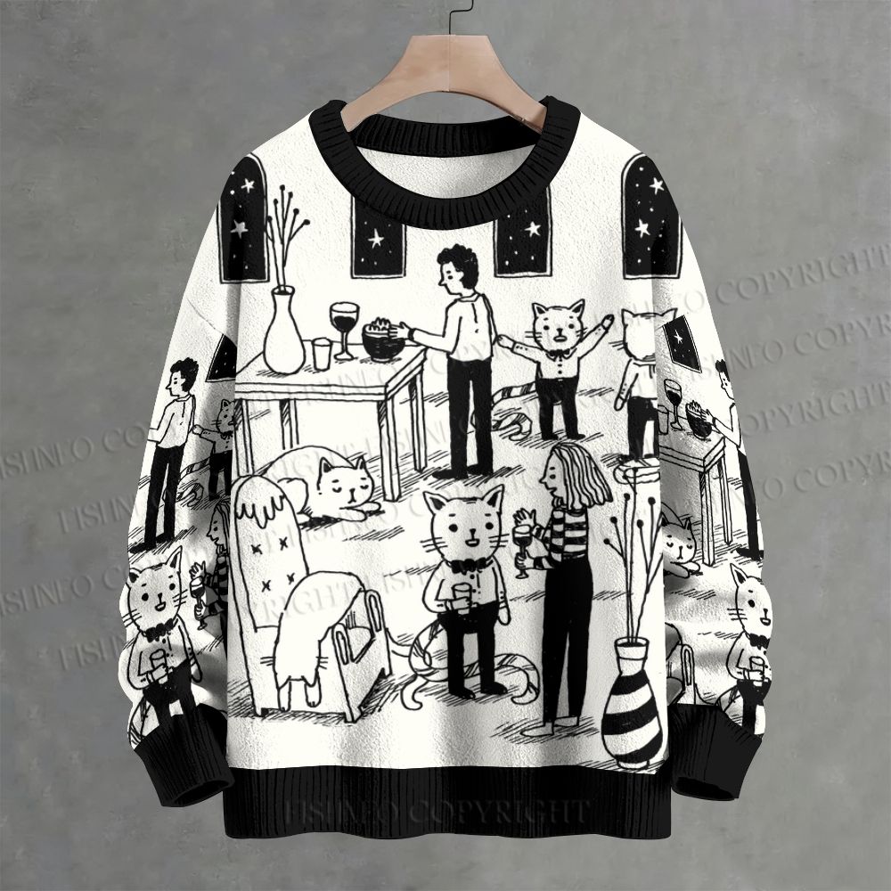 Cat Restaurant Cafe Crew Neck Sweater