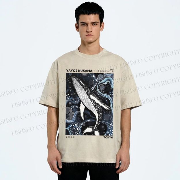 Unisex Yayoi Kusama Dolphin Printed Washed Tee