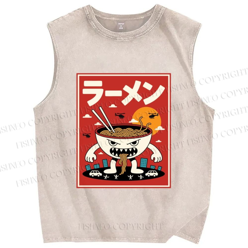Unisex Ramen Printed Washed Tank Top