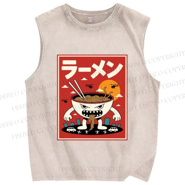 Unisex Ramen Printed Washed Tank Top