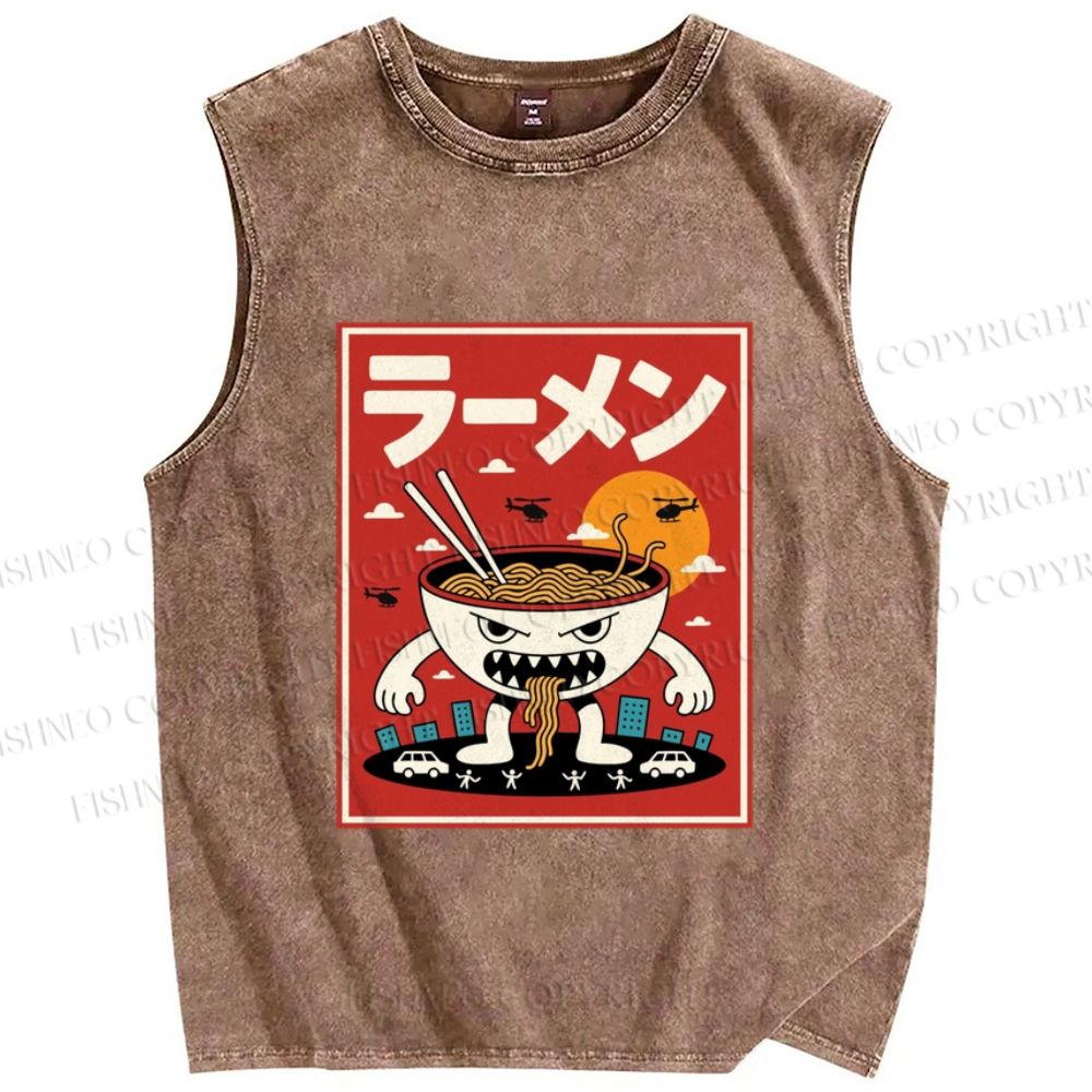 Unisex Ramen Printed Washed Tank Top