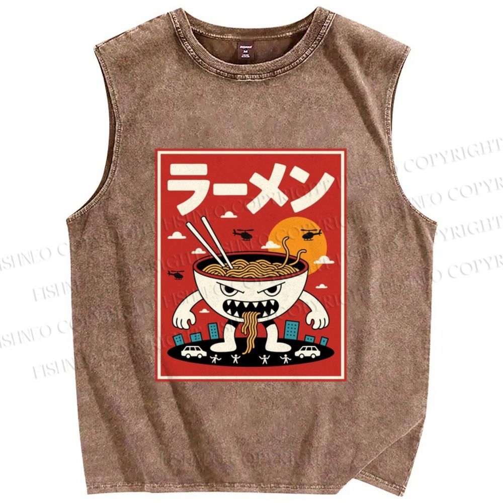 Unisex Ramen Printed Washed Tank Top