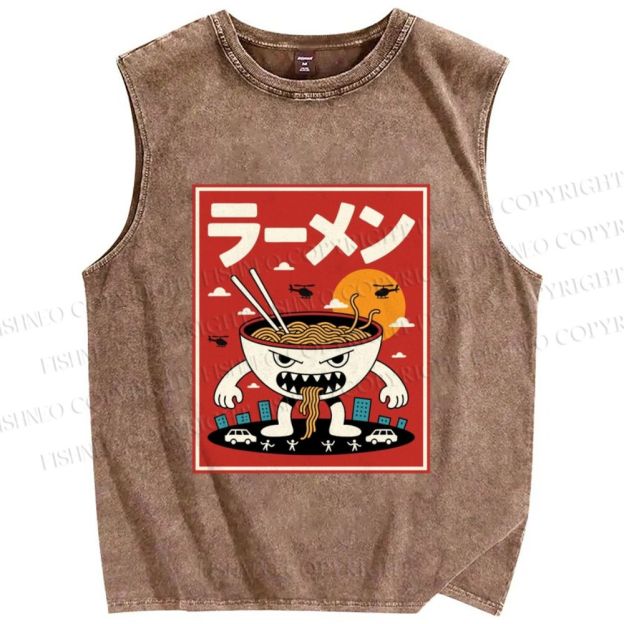 Unisex Ramen Printed Washed Tank Top