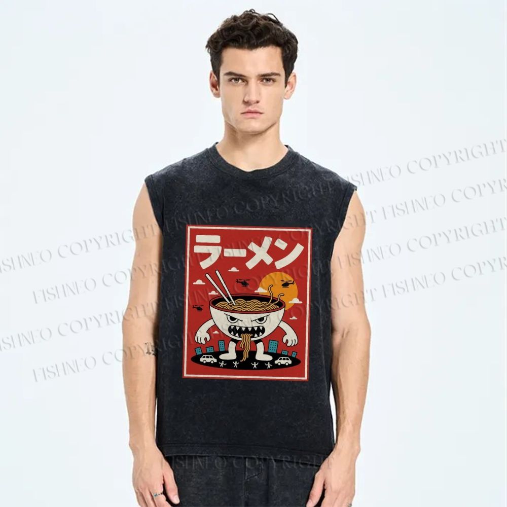 Unisex Ramen Printed Washed Tank Top