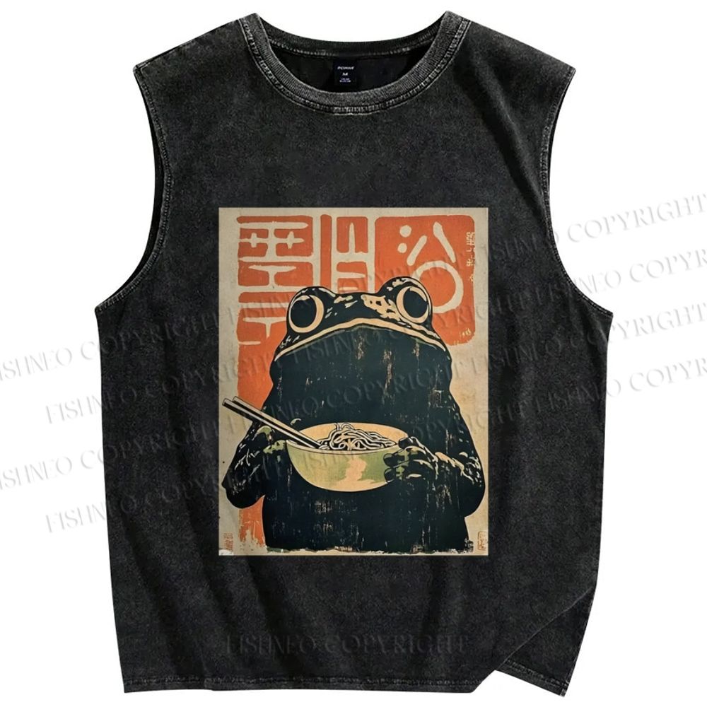 Frog Eating Ramen Vintage Distressed Washed Tank Top