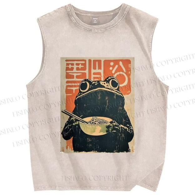 Frog Eating Ramen Vintage Distressed Washed Tank Top